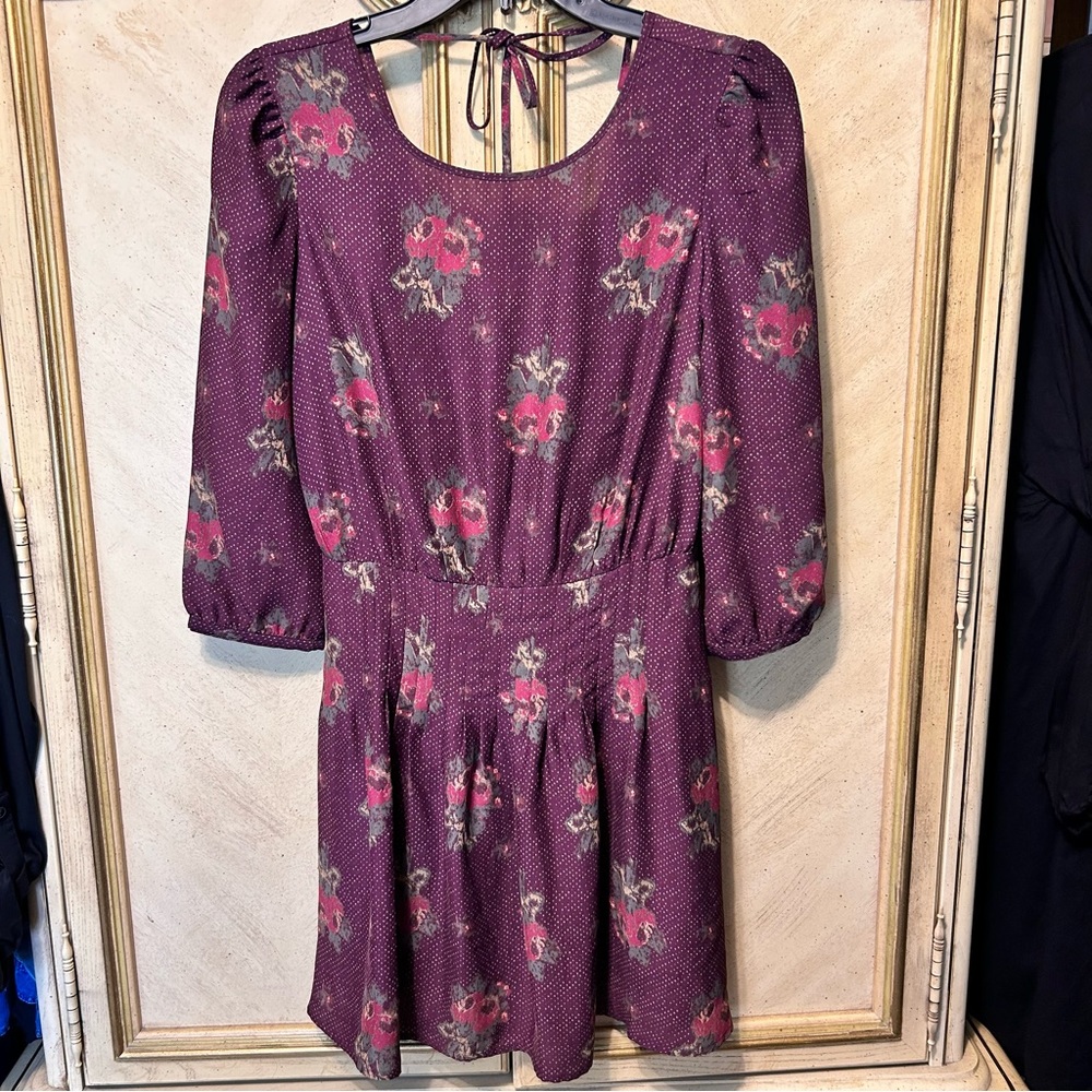 Kimchi Blue Floral Maroon Open Scoop Back Tie Dress